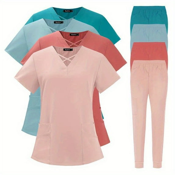 Summer Two-piece Elastic Quick Drying Work Clothes Set for Doctors and Nurses, Short Sleeved Breathable Hand Wash Clothes Scrubs For Women Set Nurse Uniform