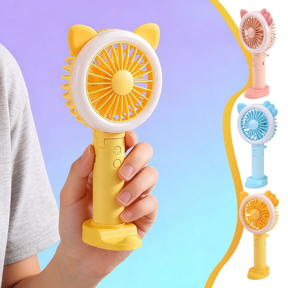 Summer USB Cute Cat Handheld Folding Mini Fan, Cartoon Style Portable Light-up Personal Air Circulator for Students