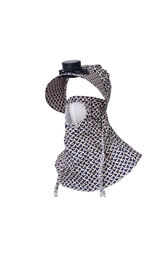 Summer UV Protection Face Shield Sun Hat with Solar Fan Windproof Cloth Hat for Cycling/Tea Picking, 56-60cm Head Circumference, 10+ Hour Battery Life, Multi-Speed Wind Control