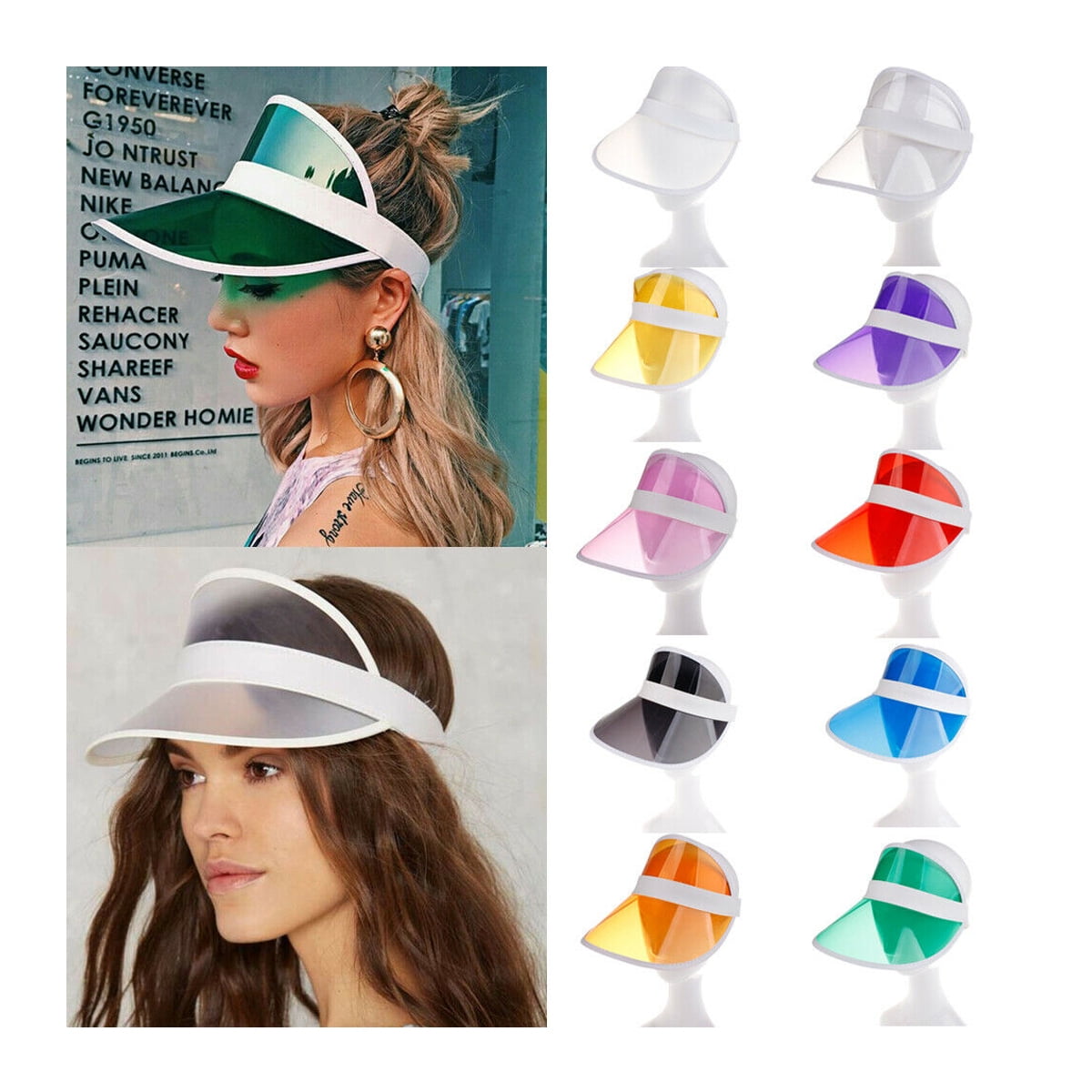 Summer Unisex Open Top Sun Visors Hats Plastic Clear UV Protection Cap
