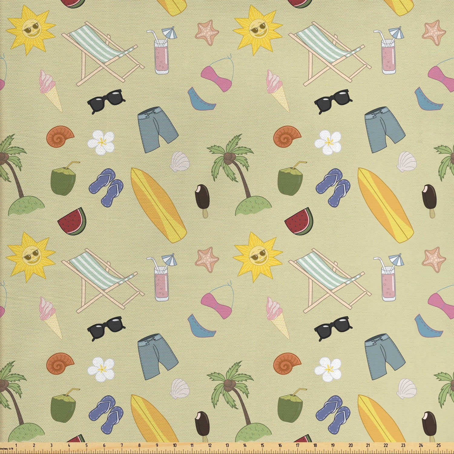 Ambesonne Summer Fabric by the Yard Upholstery, Travel Fun Exotic Beach ...