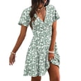 thumbnail image 1 of Summer V Neck Aline Dresses for Women 2026 Flowy Casual Flora Short Sleeve Dress Mini Sundress, 1 of 4