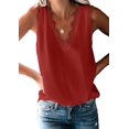 thumbnail image 1 of Summer V-Neck Eyelash Lace Sleeveless Loose Tank Top Wine Red L, 1 of 10