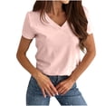 thumbnail image 1 of Summer V-Neck T-Shirt for Women Short Sleeve Slim Fit Top, Solid Color Breathable Casual Shirt Comfortable Lightweight Tee, 1 of 6