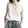 thumbnail image 1 of Summer V Neck Tank Tops for Women Casual Cotton Linen Sleeveless Shirts Comfy Breathable Top White L, 1 of 3