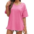thumbnail image 1 of Summer V Neck Women Short Sleeved Solid T Shirt Tops, 1 of 6