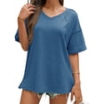 thumbnail image 1 of Summer V Neck Women Short Sleeved Solid T Shirt Tops, 1 of 5
