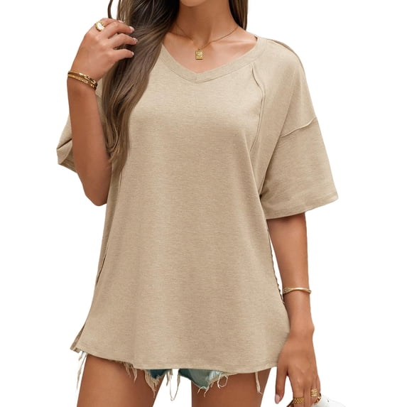 Summer V Neck Women Short Sleeved Solid T Shirt Tops
