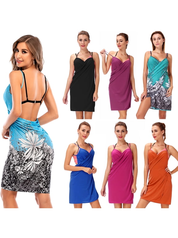 Summer V-neck Sling Backless Swimwear Scarf Beach Cover Up Wrap Sarong Short Dress for Women