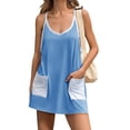 thumbnail image 1 of Summer V-neck Women Plain Knit Dress Sleeveless Spaghetti Strap Casual Loose Athletic Dress with Shorts Pocket, 1 of 6