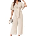 thumbnail image 1 of Summer V-neck Womens Wide Leg Jumpsuits Short Sleeve Tie Knot Front Long Romper, 1 of 6