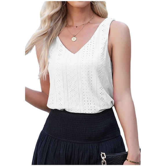 Summer V-neck lace hollow jacquard loose sleeveless vest women's top