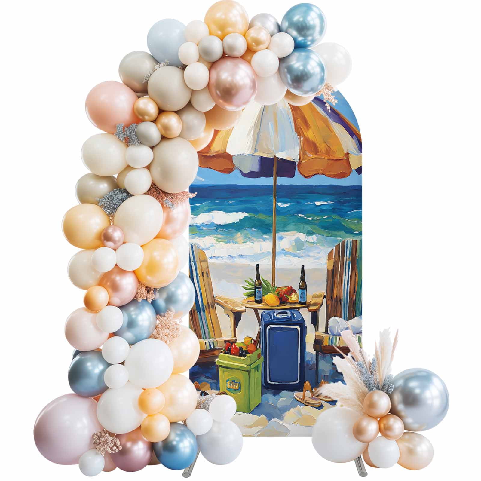 Summer Vacation Arch Backdrop Covers 5 FT, Ocean Beach Stretchy Fitted ...