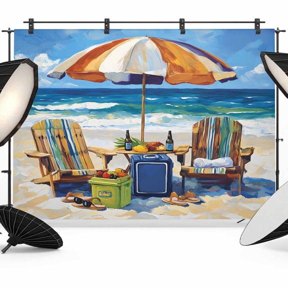 Summer Vacation Backdrop for Photography, Ocean Beach Wood Sun Umbrella Photo Backdrop Portrait Background Party Banner Photo Backgrounds for Studio Booth Props, 7x5ft