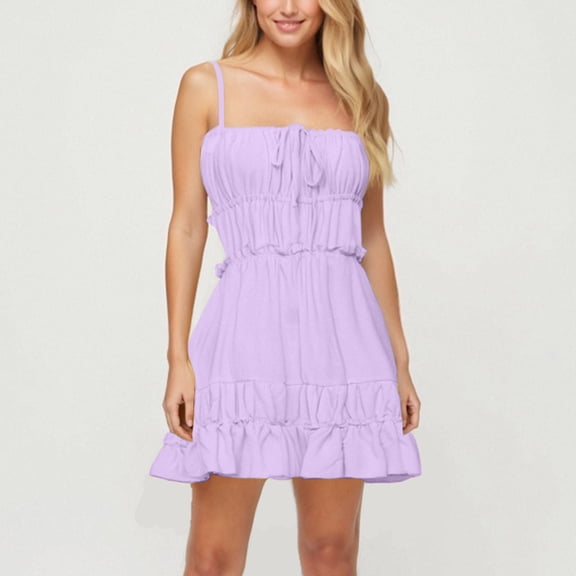 Summer Vacation Dresses For Women Fashion Casual Sleeveless Solid Camis Backless High Waist Mini Purple Sundresses Tank Dresses S-XL