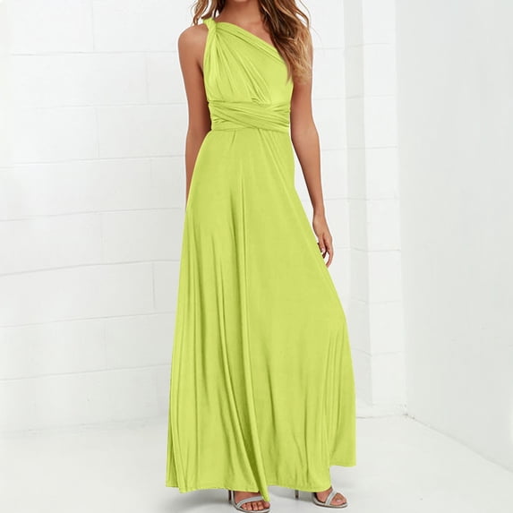 Summer Vacation Dresses For Women Fashion Solid Color Multi Wearing Backless Bandage Multi Rope Long Sundresses Tank Dresses — Yellow∣XL