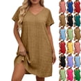 thumbnail image 1 of Summer Vacation Dresses For Women Fashion Short Sleeve V-Neck Pleated Solid Long Dress Midi Maxi Dresses Elastic Waist With Pockets Women's Summer Flowy Maxi Dress, 1 of 6