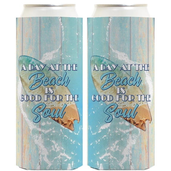 Summer Vacation Essentials A Day At The Beach Is Good For The Soul 2-Pack Ultra Slim Can Thermocoolers