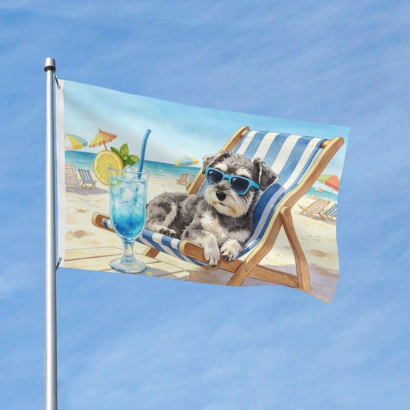 Summer Vacation Schnauzer Garden Flags for Outside 3x5 Ft Double Sided Large House Flag Funny Beach Schnauzer Flags Housewarming Gifts for Women Men Dog Lovers Beach Yard Outdoor Patio Decor