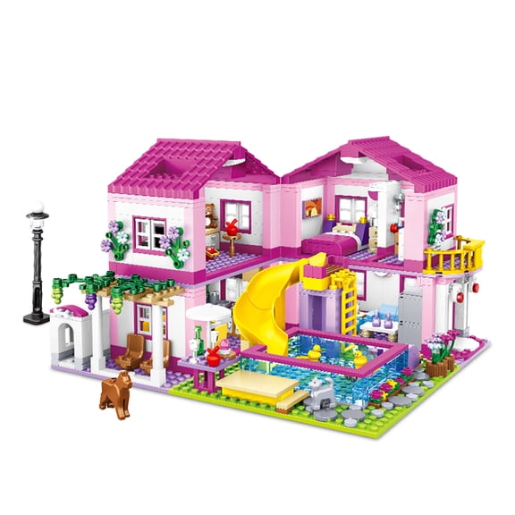 Summer Vacation Villa & Castle Building Set with City Street Views, Complete with Mini Figures and DIY Bricks – A Creative Holiday Toy Gift for Kids.
