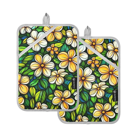 Summer Various Flowers Oven Mitts Pot Holders 2 pcs Heat Resistant for Kitchen Baking Grilling