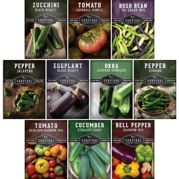 10 Pack Summer Vegetable Seed Collection Full Sun, Annual Non-GMO Varieties