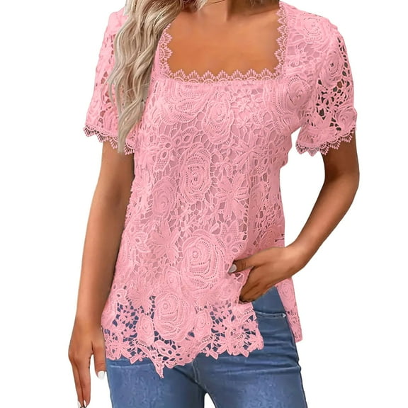 Summer Vest Loose Pleated Square Neck Short Sleeve Top Curved Hem Loose Large Size Women's Top