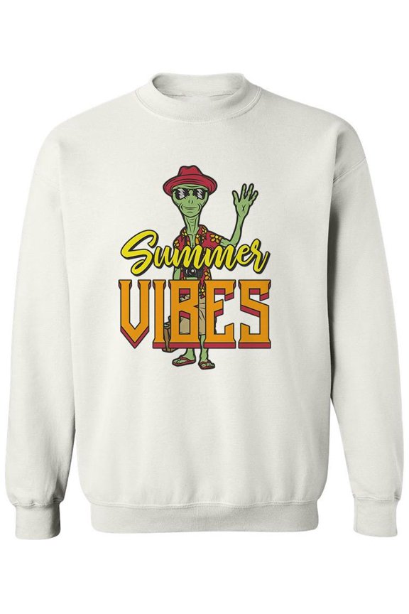 Summer Vibes Alien Design Sweatshirt Men - Men Sweatshirt, White, 2XL
