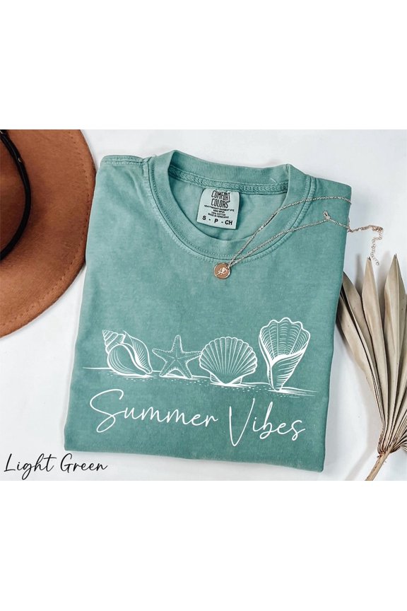 Summer Vibes Beach Seashells Summertime Holiday Vacation T-Shirt