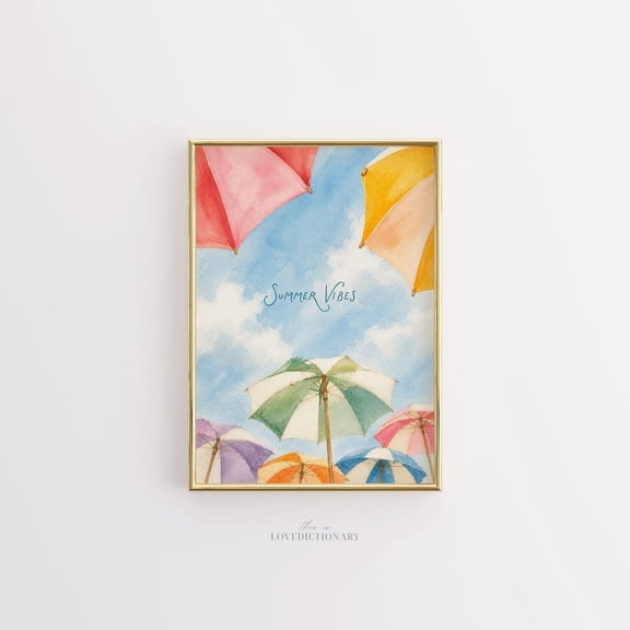 Summer Vibes Beach Umbrella Print Colorful Coastal Wall Art