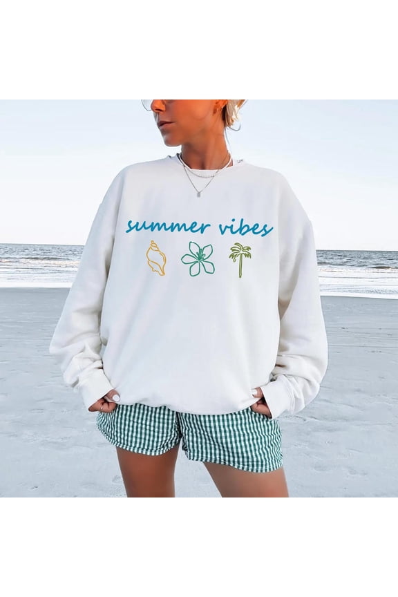 Summer Vibes Coastal Palm Tree Tropical Beach Vacation Sweatshirt All size S-3XL