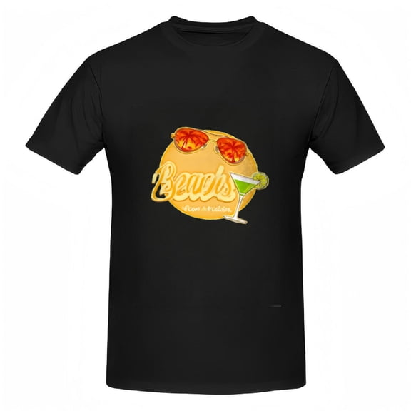 Summer Vibes Cotton Short Sleeve T-Shirt for Women - Playful ' Beaches ' Graphic with Sunglasses & Cocktail Design