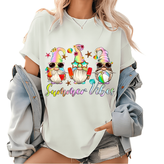 Summer Vibes Gnomes Pattern T Shirt Summer Beach Gnome Short Sleeve Tops Beach Popsicle Sunglasses Graphic Shirts White,4XL