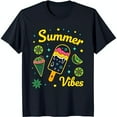 thumbnail image 1 of Summer Vibes Graphic T-Shirt Dark Blue Tee with Colorful Popsicle & Limes, 1 of 5
