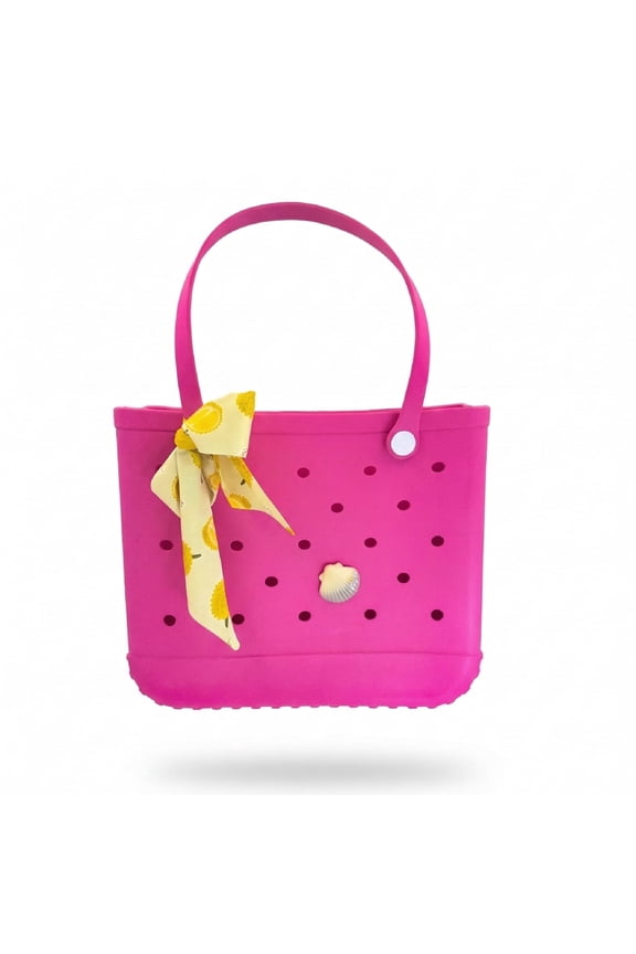 Summer Vibes Large Rubber Bag -Pink Tote Beach Bag For Women-Waterproof y Washable