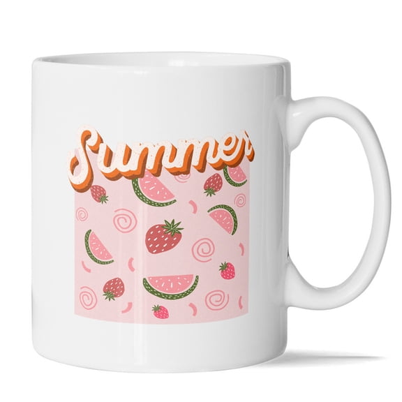 Summer Vibes Mug - Fun Watermelon & Strawberry Design Cup - 11oz Mug