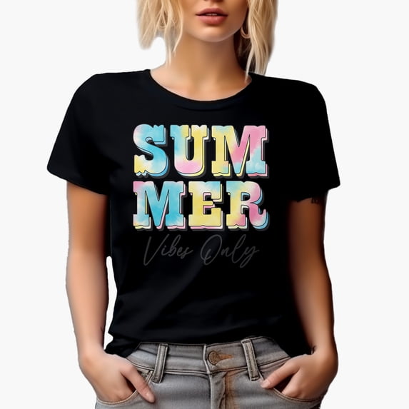 Summer Vibes Only, Tie Dye Art, Black T-Shirt, Small