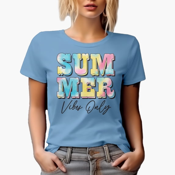Summer Vibes Only, Tie Dye Art Merch Gift, Baby Blue T-Shirt, Large