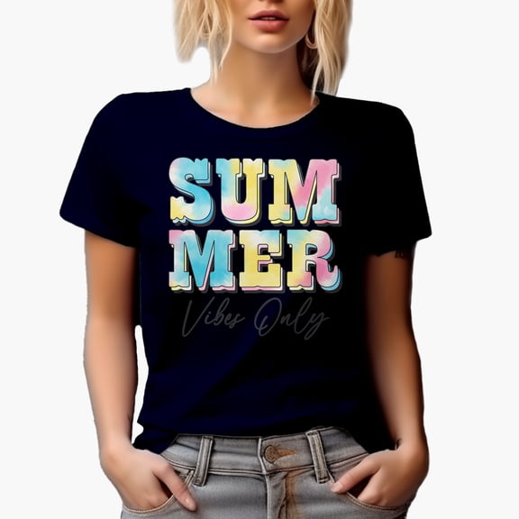 Summer Vibes Only, Tie Dye Art, Navy Blue T-Shirt, Small