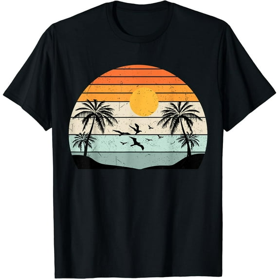 Summer Vibes Palm Trees Beach Sunshine Summer Retro Gifts T-Shirt Black 4X-Large