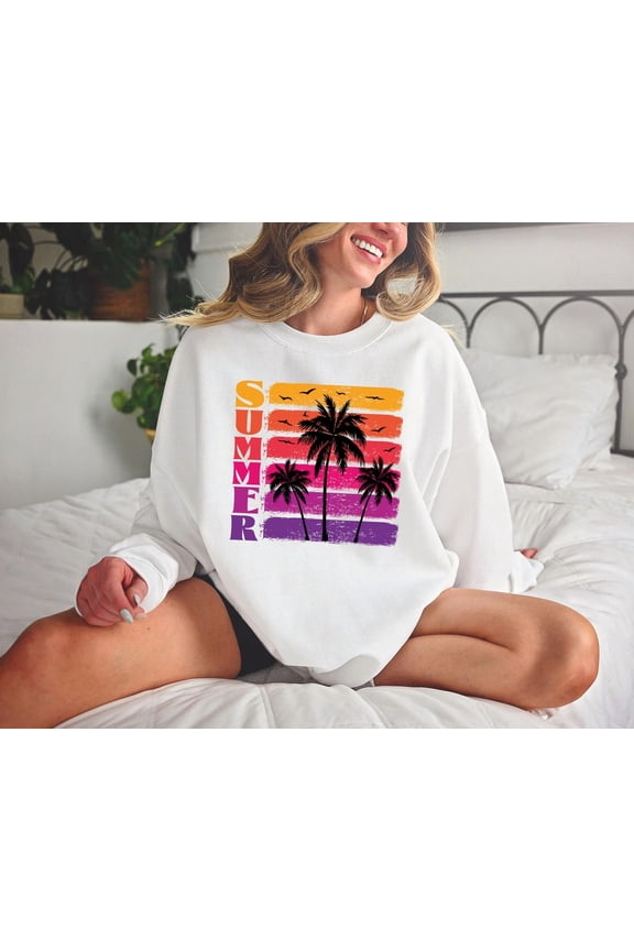 Summer Vibes Palm Trees Sunset Sweatshirt, Palm Tree Sweatshirt, Sunset Sweatshirt, Summer Beach Sweatshirt, Vacation Sweatshirt