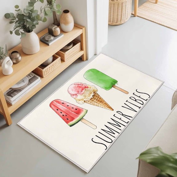 Summer Vibes Rectangle Rug 2'x3' Watercolor Watermelon Popsicle Washable Area Rugs for Living Room Bedroom Entryway Non Slip Entrance Door Mat Indoor Floor Carpet