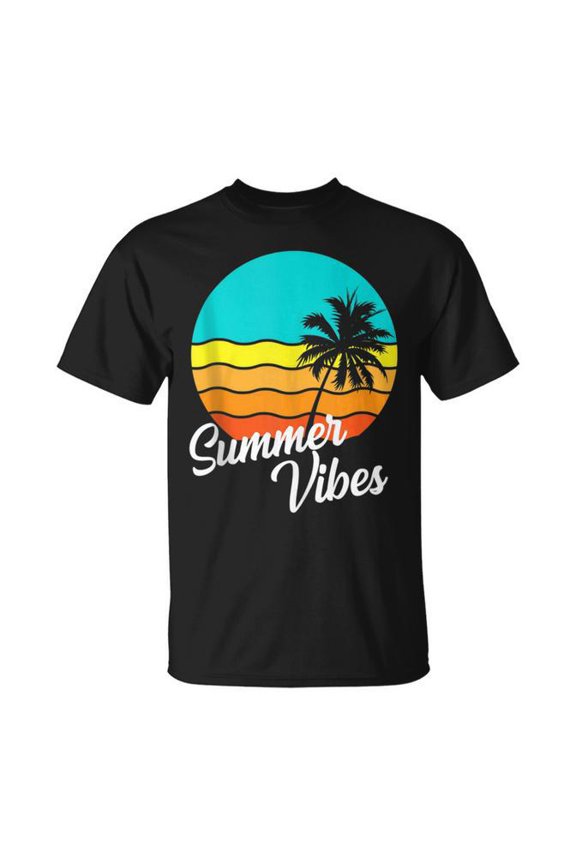 Summer Vibes Retro 80S Beach Scene Palm Tree Sunset Vacation T-Shirt Size S-5XL