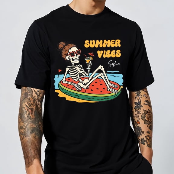 Summer Vibes Shirt, Beach Vacation Tee, Funny Spooky Summer Apparel, Retro Halloween in July Gift for Her, Unique Summer Shirt Gift