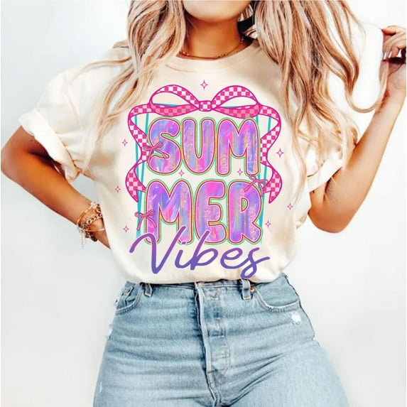 Summer Vibes Shirt, Coquette Summer Shirt, Retro Beach Shirt, Hello Summer Tee, Summer Checkered Shirt, Summer Brushstroke Shirt