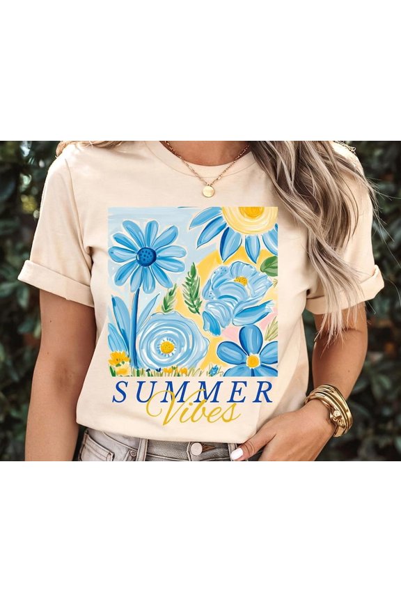 Summer Vibes Shirt, Floral Summer Sublimation Design Shirt, Watercolor Summer Vibes Shirt, Trendy Summer Shirt