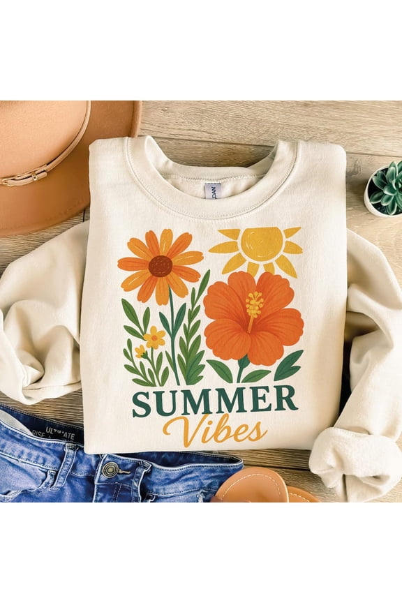 Summer Vibes Shirt, Floral Watercolor Summer Sweatshirt, Trendy Summer Shirt Design for Women, Aesthetic Vacation Shirt, Cute Digital Style Shirt