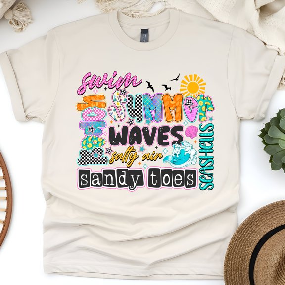 Summer Vibes Shirt – Retro Lightning Bolt Beach Graphic Tee, Natural, Size S