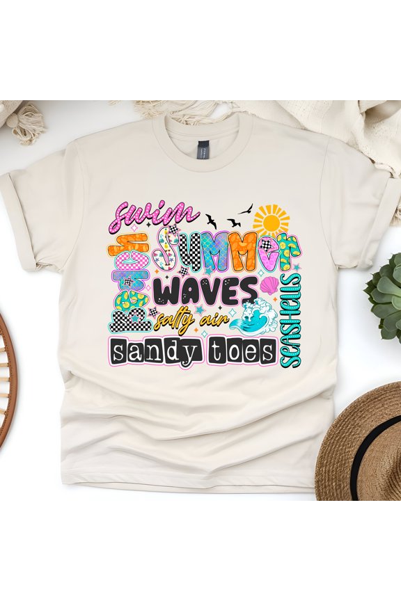 Summer Vibes Shirt – Retro Lightning Bolt Beach Graphic Tee, Natural, Size S