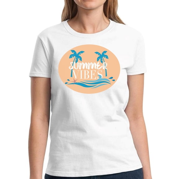 Summer Vibes Shirt for Women - S M L XL 2XL 3XL Beach Palms Graphic Tee - T-Shirt Pool Party Tee Gift